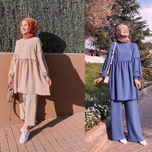 Etnische kleding moslim 2 -delige sets vrouwen Abaya Dubai tops en brede pootbroek Kaftan VAE Pakistan Turkije Afrikaans gebed Islamitische Ramadan
