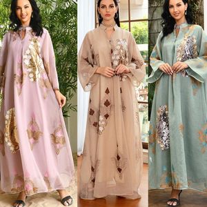 Vêtements ethniques Musulman Abaya Robe Dubaï Ramadan Eid Femmes Paillettes Floral Brodé Robes Casual Robe Lâche Islam Pakistan Marocain
