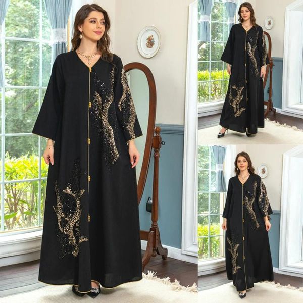 Vêtements ethniques Musulman Abaya Robe Dubaï Ramadan Paillettes Floral Brodé Casual Robe Lâche Marocaine Caftan Robes Pour Femmes Fête