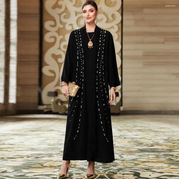 Ropa étnica Musulmán Abaya Vestidos Dubai Black Cardigan en las túnicas exteriores Casual Abayas sueltas para mujeres Caftan marroquí