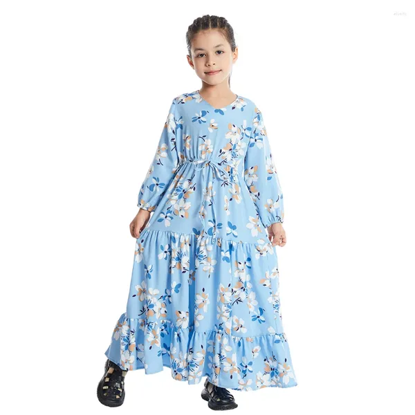 Vêtements ethniques musulmans Abaya Floral Imprimé Kids Girls Long Maxi Robe Turquie Arabe Kaftan Islam Prière Eid Party Holiday Dubai Robe Caftan