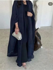 Etnische kleding moslim abaya voor vrouwen vleermuis mouw geplooide vest trench jas vaste turn down kraag dubai abayas plus size dames luxe