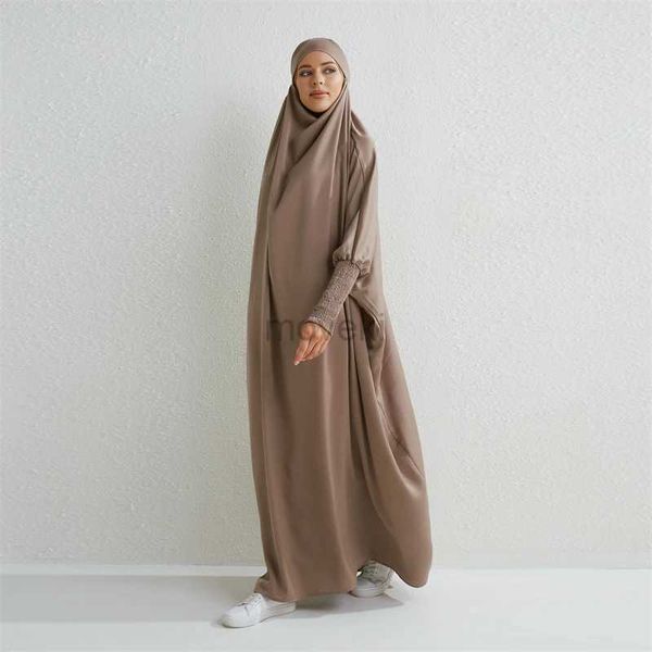 Ropa étnica Muslim Abaya Smocking Smocking Manga de oración de una pieza Mujeres Jilbab Ropa islámica Dubai saudi Bata negra Modestia turca D240419