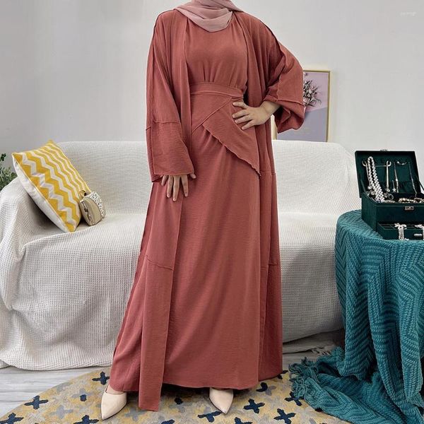 Vêtements ethniques Musulman Abaya Kaftan 3 Pièces Ensemble Femmes Eid Ramadan Turquie Islamique Modeste Longue Maxi Robe Wrap Cravate Jupe Robe Femme Robe