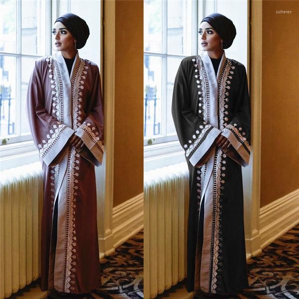 Vêtements ethniques Musulman Abaya Dentelle Collage Cardigan Robe Ramadan Moyen-Orient Thobe Arabe Turquie Malaisie Fash