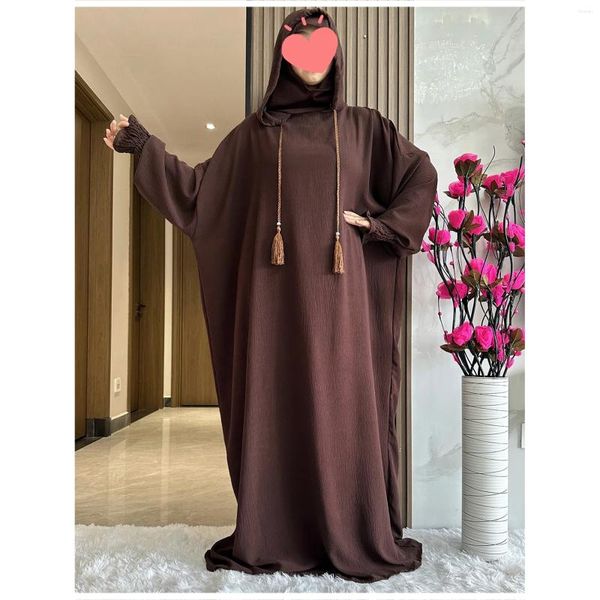 Vêtements ethniques Muslim Abaya Long Manche 2 Chapeau khimar Femmes Eid Hooded Maxi Robe Turquie Kaftan Robe Arabe Islamique Hijab Dubaï