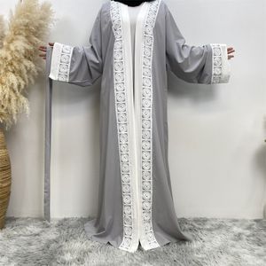 Etnische kleding moslim abaya patchwork kanten mode dres vest groot maat mobe casual losse jurk vrouwelijke veer 230324