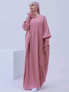 Vêtements ethniques musulmans Abaya Smocking Smocking Sleeve Praye Robe Femme Jilbab Islamic Dubaï Saudi Black Robe Turc