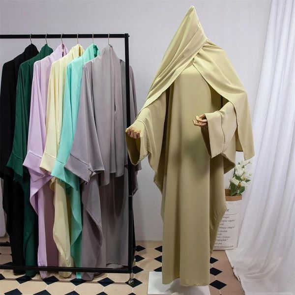 Vêtements ethniques Abaya musulmane avec hijab deux pièces femmes Jilbabs islamic Dubaï Saudi Robe Turkish Modesty Prayer Robes Loose Kaftans