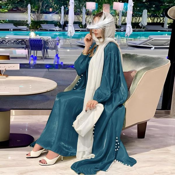 Ropa étnica musulmana Abaya vestido de mujer conjunto de 2 piezas Abayas Marruecos caftán vestidos 2023 Ramadán Dubai árabe seda satén Kimono cárdigan túnica