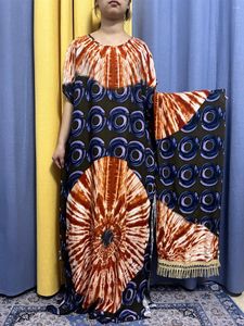 Vêtements ethniques Musulman Abayas pour femmes 2023 Mode Pinted Coton Manches courtes Africain Islam Femme Robes Lâche Femme Robe avec dentelle