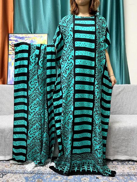 Ropa étnica Abayas musulmanas para mujeres 2024 Impreso Algodón Manga corta Ajuste suelto Femme Robe Marroquí Caftan Nigeria Drsses con 80x160 cm