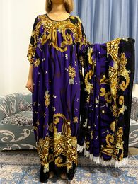 Vêtements ethniques Abayas musulmanes pour les femmes Dubai Loose Maxi Broderie Robe Femme Musulmane Africaine O-cou Imprimer Robe Florale Avec Grande Écharpe 230325