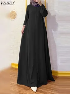 Vêtements ethniques Musulman Abayas pour femmes Mode manches longues Robes solides ZANZEA Automne Robe Islamique Turquie Abaya Hijab Robes