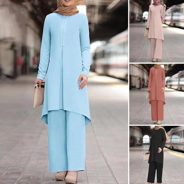 Vêtements ethniques Abayas musulmans pour femmes Ensembles musulmanes maroc Ramadan Caftan Dubai Abaya Kaftan Arabe Robe Top Pantalon 2 pièces 2 pièces