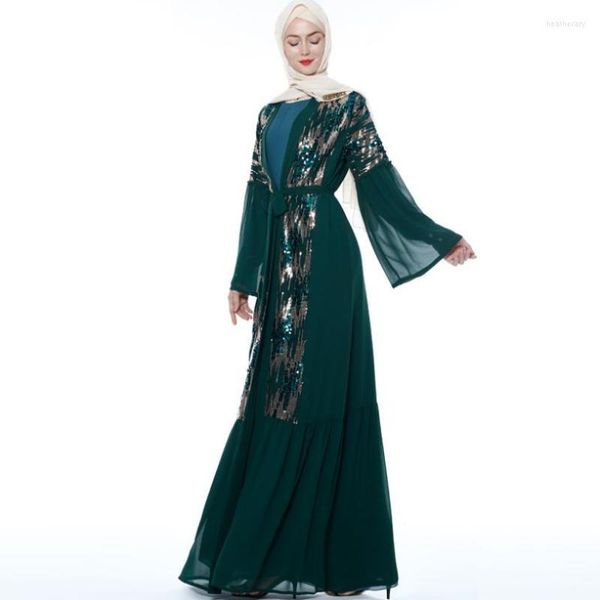Vêtements ethniques Musulman Abayas En Gros Dubaï Mode Paillettes Perles Abaya Femelle Pleine Longueur Ouverture Cardigan Robes Islamiques F1069