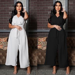 Etnische Kleding Moslim Abaya Vrouwen Een Stuk Mouwloos V-hals Wijde Benen Broek Jumpsuit Romper Islamitische Turkije Arabische Kaftan Effen Kleur