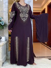 Etnische kleding Moslim Afrika Midden -Oosten Abaya Vrouwen Kaftan Ice Silk Fabricitional geborduurde Maxi Maxi lange mouw jurk Islamitische 230505