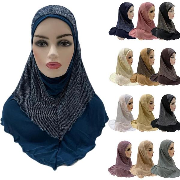 Vêtements ethniques Musulman Amira Hijabs Femmes Islamique Solide Foulard Cap Doux Cristal Couleurs Unies Prêt à Porter Foulard Wrap Head 60 70CM