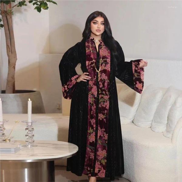 Vêtements ethniques musulman arabe dubaï or velours jacquard robe de soirée élégante rétro mode vêtements pour femmes