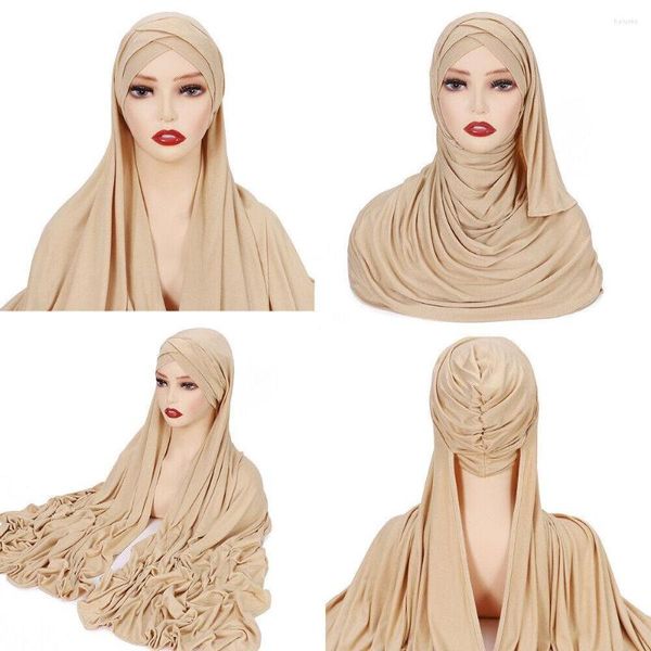 Ropa étnica Sombrero árabe musulmán Una pieza Jersey Hijab Gorro Cap Head Wrap Bufanda Turbante islámico Chales para mujeres 70 175Cm