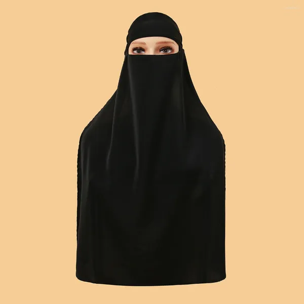 Ropa étnica Musulmán Bandana Bufanda Islámica Niqab Burqa Bonnet Hijab Gasa Velo Headwear Black Tie Face Cover Abaya Hijabs de mujer Cabeza