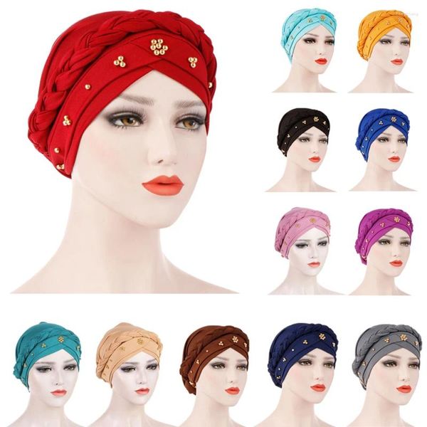 Ropa étnica Cuentas musulmanas Hijab Estiramiento Mujeres Turbante Chemo Caps Cáncer Bonnet Mujer Pérdida de cabello Sombrero Pañuelo en la cabeza Wraps Gorros Hijabs