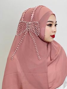 Etnische kleding moslim grote boog hijab kralen stuur decoratieve Arabische vrouwen glanzende zachte gemakkelijk te dragen kalkoenhoofd wrap sjaal