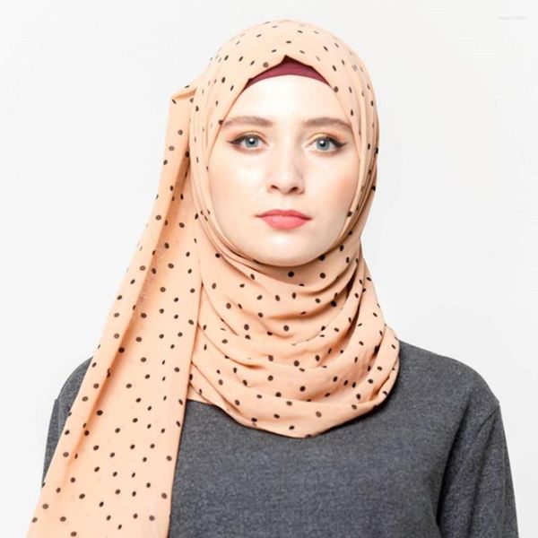 Vêtements ethniques musulman en mousseline de soie Hijab écharpe femmes longue à pois tête enveloppement pour Hijabs foulards dames voile 185 70cm