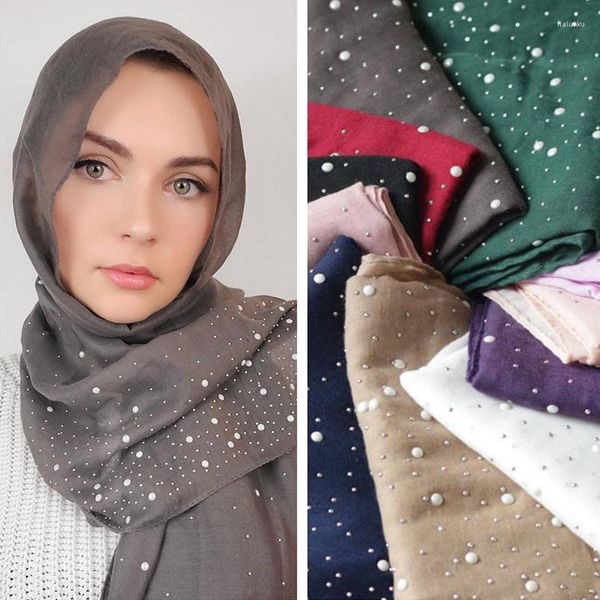 Vêtements ethniques musulman en mousseline de soie Hijab écharpe femmes longue tête enveloppement pour Hijabs foulards dames voile porcelaine bijoux perles