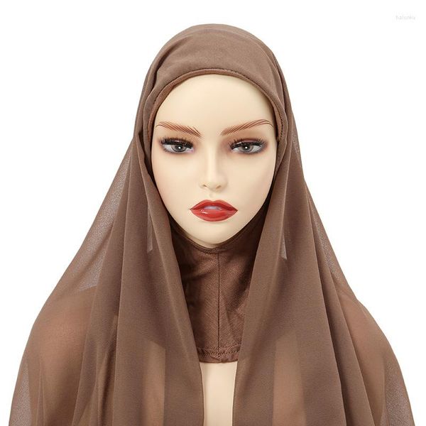 Ropa étnica Musulmán Gasa Hijab con gorra adjunta Mujeres Velo Pañuelos Headwrap Turbante Islam Ramadán Bufanda Jersey