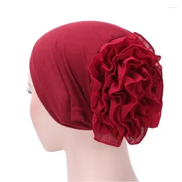 Etnische kleding moslim chiffon grote bord bloemen hoed Arabische hoofddoek pet vrouwen ruche beanie sjaal sjaal tulband hoofd wrap chemotherapie