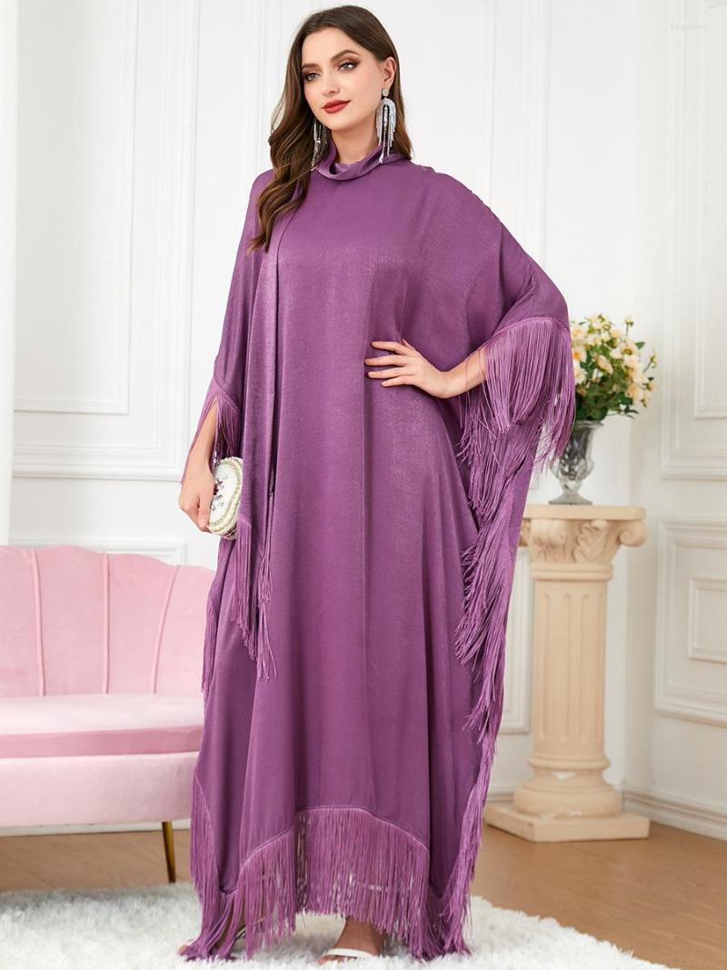 Etniska kläder muslimska kläder abaya vintage tofsar bat ärmar hög hals lösa mellanöstern långa klänningar turkiska kaftan