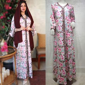 Vêtements ethniques Vêtements musulmans Mode Robe longue pour les femmes Ruban Lâche Plus La Taille Rose Floral Maxi Robes Hijab Arabe Dubaï Robe Milieu