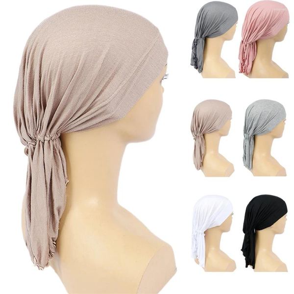 Vêtements ethniques Coton musulman Hijab Foulard pré-attaché Chemo Bonnet Caps Femmes Turban Chapeau Chapeaux Foulard Wrap Cancer Bandanas Cheveux