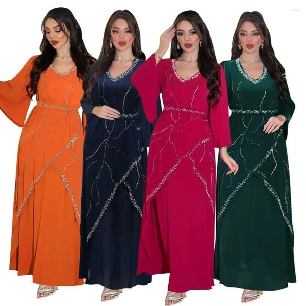 Vêtements ethniques Modèle de diamant musulman Abaya pour femmes épaisse mousseline à lacets longue robe kaftan dubai abayas manche modeste