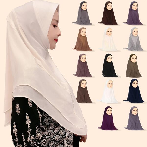 Vêtements ethniques Double mousseline musulman plus plissée trois couches élégantes et belles avec des designs uniques Pullover Hijab V-Cold Crystal