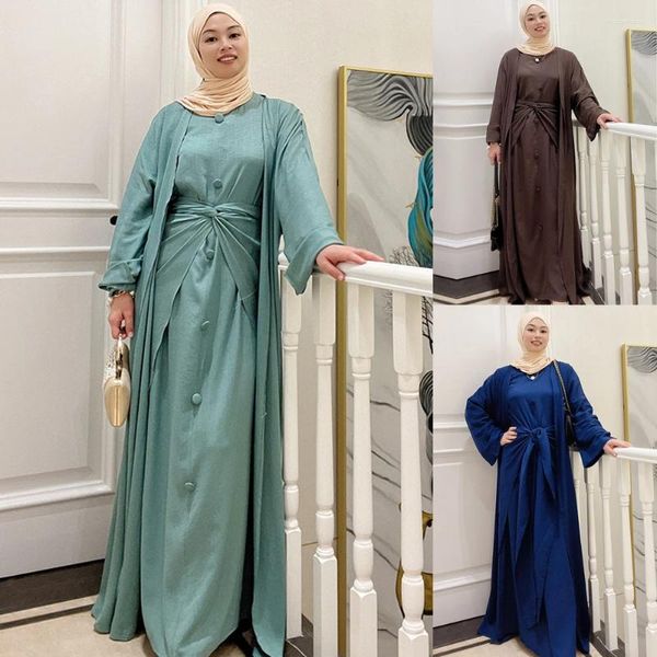 Vêtements ethniques Robe musulmane 3 pièces Costumes élégants longs islamiques ouverts Abayas Hijb jupes portefeuille femmes vêtements modestes Ramadan