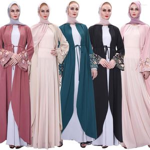 Vêtements ethniques robe musulmane mode Cardigan dubaï tourisme broderie ouvert femmes Kimono ceinture Abaya turquie en gros