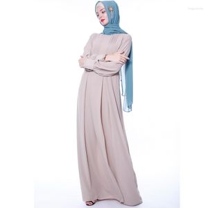 Vêtements ethniques Robe musulmane Mode Col rond Robe en mousseline de soie plissée Élégante Abaya Turquie Longue Donsignet