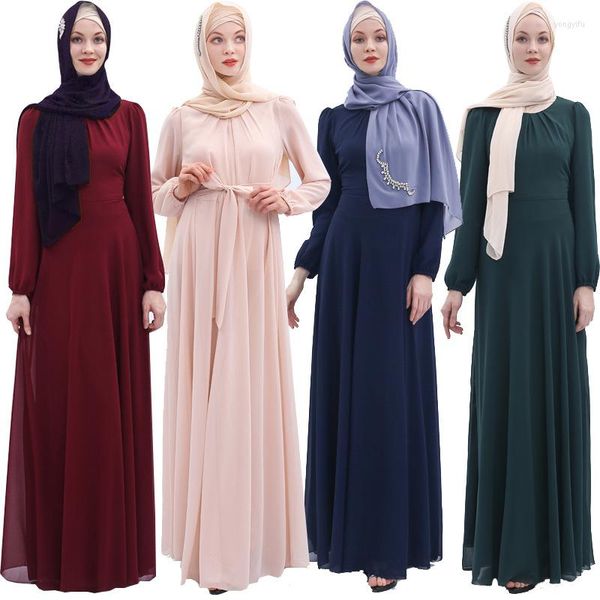 Vêtements ethniques robe musulmane Ramadan mode femmes en mousseline de soie arabe couleur unie longue vente en gros dubaï Abaya turquie