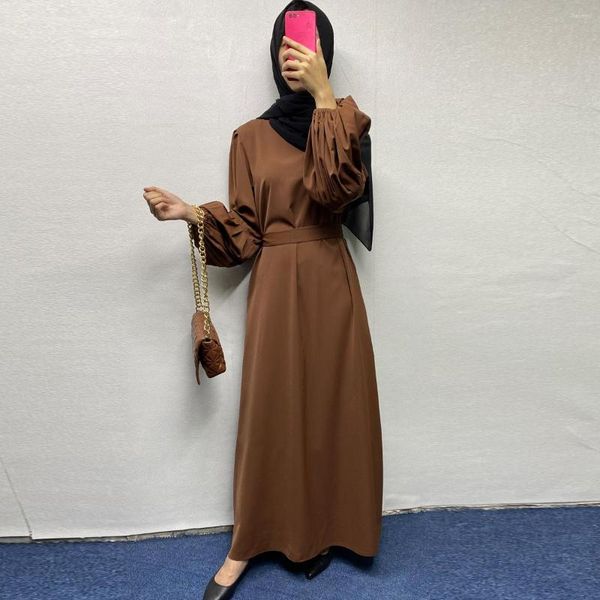 Ropa étnica Vestido musulmán con Hijab para mujeres Dubai 2023 Eid African Set Bolsillos Puffy Manga larga Verano