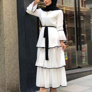 Vêtements ethniques Robe musulmane Femmes Dubaï Abaya Lacets Volants Mode Casual Plissé Dames Vêtements islamiques Marocain Kaftan Long Maxi