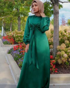 Vêtements ethniques Robe musulmane Femmes Hijab Abaya Satin Lace-up Longue Robe Kaftan Robe Turquie Islam Robes Caftan Marocain Islamique
