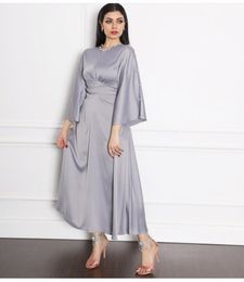 Abbigliamento etnico Abito musulmano Donna Medio Oriente Raso Foglia di loto Manica Donna Lungo Abaya Turchia Moda Dubai