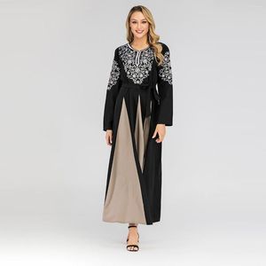 Ropa étnica vestido musulmán mujer moda de Oriente Medio bordado cuello redondo manga larga costura Abya Dubai Abaya Turquía