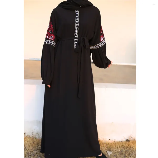 Vêtements ethniques Robe musulmane Femme à la mode à manches longues en mousseline de soie brodée décontractée