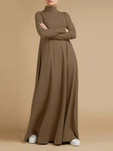 Etnische kleding Moslimjurken Abaya's voor vrouwen Vintage Solid Maxi Dress Women's Turtleneck Sundress Casual Long Sleeve Vestidos S-5XL 230412
