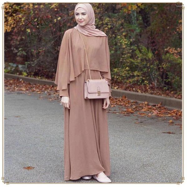 Vêtements ethniques Robes musulmanes Robes en mousseline de soie Cape élégante Big Swing Robe Abaya Hijab Robe Eid Femmes Ensembles