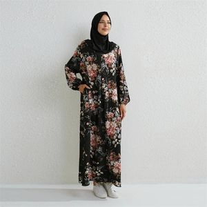 Etnische kleding moslimjurken vrouwen maxi vestidoes mode vrouwelijk losse mouw bedrukte bloemen casual gewaad lange jurk